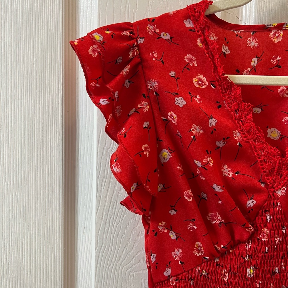 NWOT Red Ruffled Mini Sundress - Picture 6 of 14